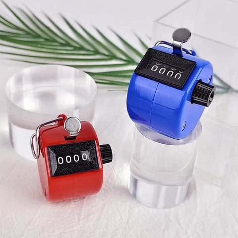 Heavy Duty 2 Pack Metal Clicker Counter With 4 Digit Mechanical Hand Tally Display Battery Free Operation close-up of red and blue counters