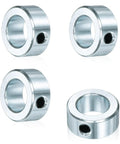 Real Deal Four Pack Three Quarter Inch Bore Solid Steel Shaft Collars With Heavy Duty Zinc Coating And Reliable Cup Point Set Screws. Four zinc-coated collars.