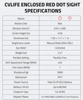 CVLIFE enclosed red dot sight specifications chart, 2 MOA dot and 36 MOA circle, ACRO footprint, 7075-T6 housing