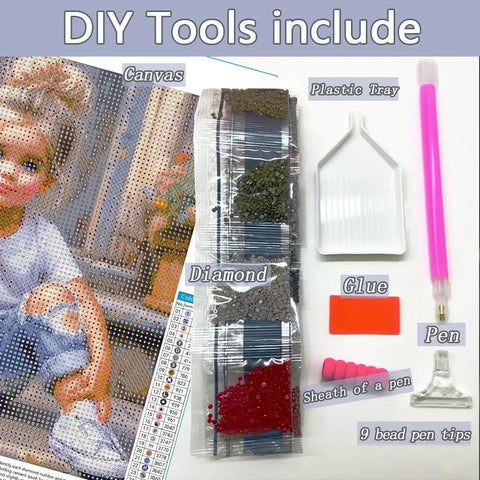 Dog Lover Diamond Painting Kit For Adults Beginners Full Diamond Dot Art DIY 12x12 Inch Gem Craft tools and canvas shown