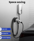 Heavy Duty J1772 EV Charger Wall Mount With Rock Solid Cord Cradle And Outlet Shield for neat indoor and outdoor charging.