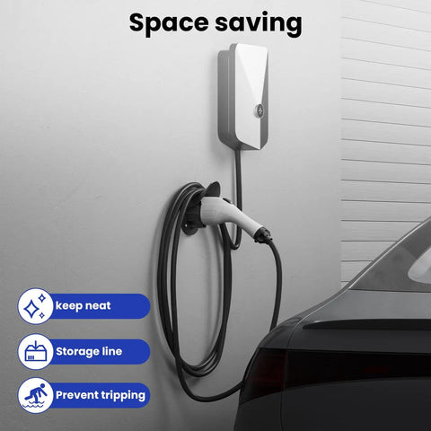 Heavy Duty J1772 EV Charger Wall Mount With Rock Solid Cord Cradle And Outlet Shield for neat indoor and outdoor charging.