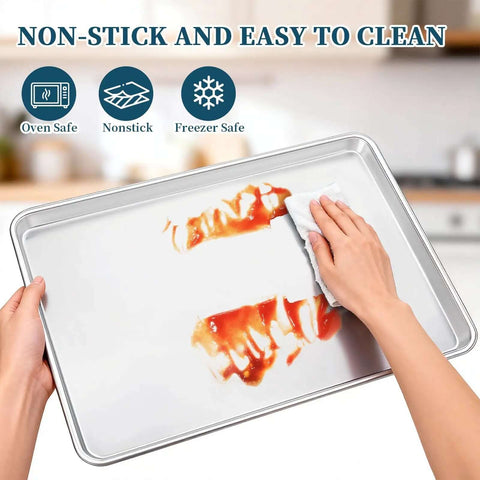 Cleaning a Heavy Duty Aluminum Baking Sheet Pan Set 26 By 18 Inches 6 Pack Commercial Quality Cookie Trays for Oven and Freezer