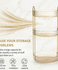 360 Smooth Spin 3 Tier Makeup Organizer For Bathroom Counter Or Vanity Styling Large Capacity Lazy Susan Rack with gold frame and transparent trays