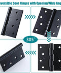 6 Pack 4x4 Inch Ball Bearing Door Hinges Stainless Steel Heavy Duty Exterior Hinges With Square Corners Black, various angles