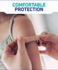 Applying Fabric Adhesive Bandages 200 Count Bulk Assorted Sizes With Flexible Breathable Protection on arm for first aid