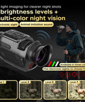 Thermal Imaging Monocular Night Vision Telescope With 64MP 28X Zoom, showing 7 brightness levels and multi-color night vision