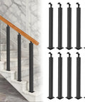 Matte Black Iron Stair Railing Spindles 35 Or 37 Inches Holeless Balusters For Indoor Outdoor Porch installed on marble stairs.