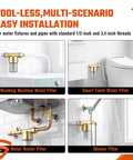 Diagram showing installation of Reusable Brass Sediment Water Filter For Washer And More; used in washers, toilets, heaters.