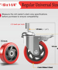 4 Inch Heavy Duty Locking Swivel Caster Wheels Set Of 4 With Half Inch Threaded Stem 13 UNC And 1.25 Inch Stem Length dimensions