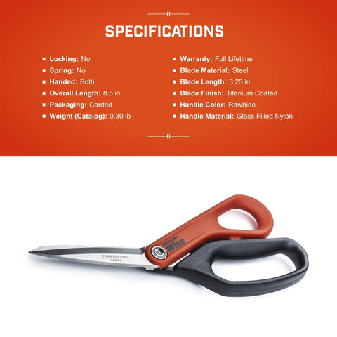 All Purpose Heavy Duty Tradesman Shears Eight And A Half Inch Stainless Steel Utility Scissors with specifications