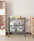 Heavy Duty 3 Tier Metal Utility Rolling Cart With Wheels For Kitchen Garage Office And Commercial Use with baby supplies in nursery