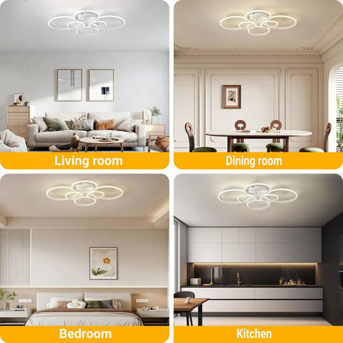Modern 6 Ring LED Ceiling Light Fixture 29.5 Inch 72W 6000LM 3000K To 6500K Dimmable With Remote Flush Mount Ceiling Light For Bedroom, Kitchen, Living Room, Dining Room White