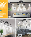 Four Head Foldable Track Lighting Kit With GU10 Sockets Adjustable Ceiling Spot Lights for Kitchen Hallway Bedroom Industrial Vintage Black Fixture installed in living rooms
