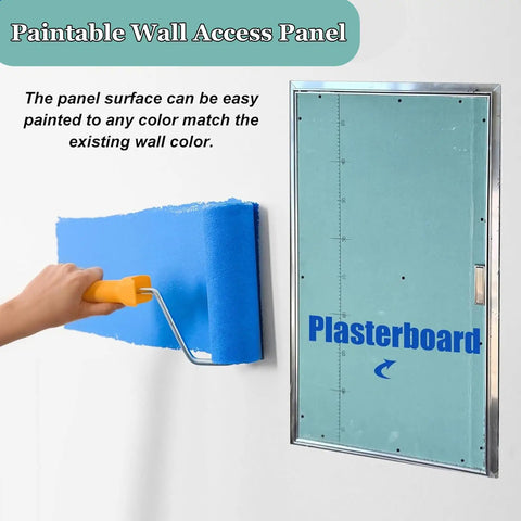 Top Notch Paintable Drywall Access Panel For A Crisp Wall Or Ceiling Finish Hides Messy Cables And Ductwork Heavy Duty Aluminum Build shown with paint roller.