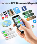 Hand holding a compact smartphone showcasing various app icons, highlighting its functionality for daily use.