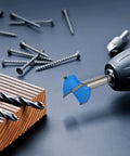 Carbide Tipped Forstner Bit Set 8 Piece Wood Drilling Kit with Pro Grade Precision Bit attached to drill near wood and screws.