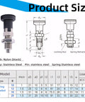 Heavy Duty Stainless Steel Index Plunger Pin M20 Spring Loaded Knob with nylon handle and specifications diagram.