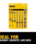 DEWALT Masonry drill bit set, 7 pieces, front view in yellow packaging