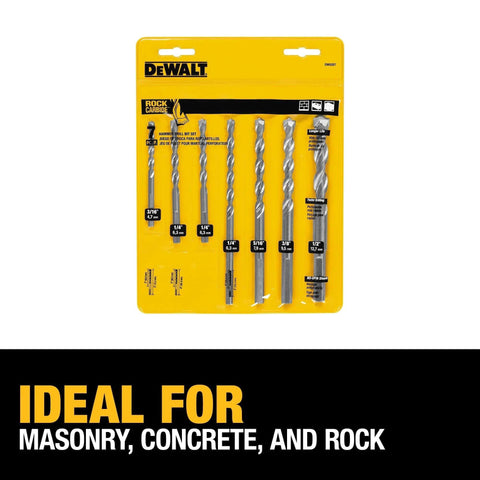 DEWALT Masonry drill bit set, 7 pieces, front view in yellow packaging