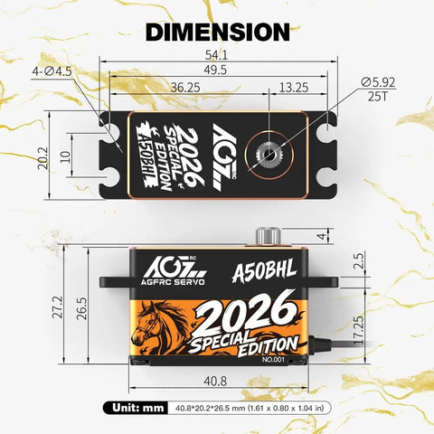 Low Profile Brushless RC Servo With 19Kg Torque, 0.073s Per 60 Degrees At 8.4V, Programmable, 25T Metal Horn, A50BHL 2026 Special Edition