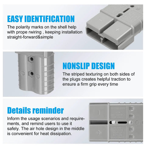 350 Amp 600 Volt Battery Quick Disconnect Connector For Thick Gauge Cables With Gray Housing design features