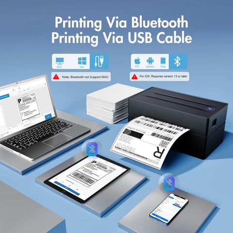 Bluetooth Thermal Shipping Label Printer For Small Biz - 4x6 Wireless Label Maker connected to laptop and devices printing