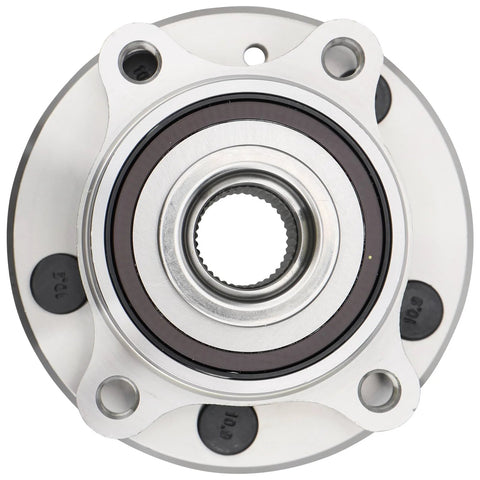 Front view of a Front And Rear Wheel Hub And Bearing Assembly For Ford Edge Flex Taurus Police Interceptor Sedan Lincoln MKS MKT MKX 2WD And AWD Models Pair Bolt On Easy Install Heavy Duty OE Replacement Direct Fit, showcasing its bolt pattern.