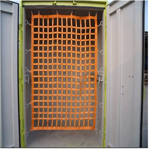 Beefy Heavy Duty Polyester Lifting Net For Cargo, Garden And Industrial Tasks secured inside a container doorway