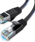 Close-up of Flat Cat6 Ethernet Cable 2 Pack 6Ft High Speed Internet and Network Cable with Shielded RJ45 Connectors for fast, reliable connections.