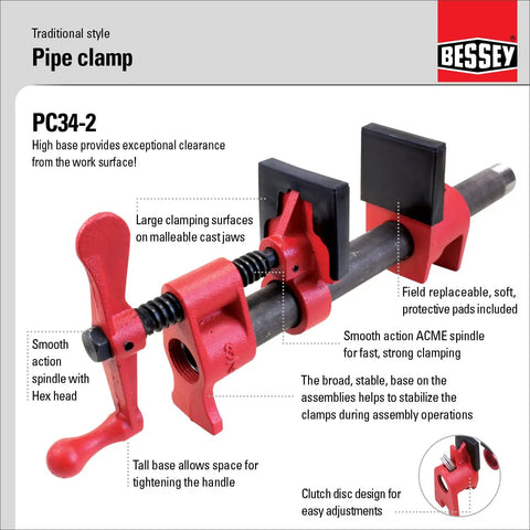 Three Quarter Inch Traditional Pipe Clamps For Woodworking And DIY Projects Incredibly Versatile And Easy To Assemble Workshop Clamp For Carpentry And Home Improvement The Go To Edge Gluing Clamp For Multi Piece Assemblies. Bessey PC34-2 pipe clamp