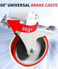 360° universal brake caster designed for smooth, agile movement, featuring a durable aluminum body and bright red wheel.