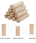 Wooden Dowel Pins Pack Of 120 Three Eighths Inch By One And A Half Inch Straight Grooved Pins With Beveled Ends Tapered For Furniture Doors And Art Projects Hardwood Durable And Easy To Use For Quick Fixes And Craft Builds DIY Friendly