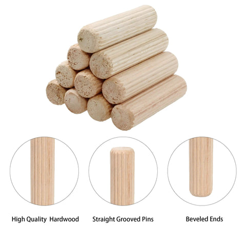 Wooden Dowel Pins Pack Of 120 Three Eighths Inch By One And A Half Inch Straight Grooved Pins With Beveled Ends Tapered For Furniture Doors And Art Projects Hardwood Durable And Easy To Use For Quick Fixes And Craft Builds DIY Friendly