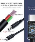 Type C To DC 9V PD Fast Charging Cable With 0 To 3A Output for Arduino Uno R3 Mega Compatible Boards, showing cable design