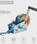 Heavy Duty 3500 Lbs Boat Trailer Winch With 32 Foot Strap, Hand Winch, 2 Way 2 Speed Gear Ratio 4 To 1 Or 8 To 1