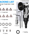 Handheld Pneumatic Chamfering Tool For Metal showing packing list with various blades, wrenches, and accessories for corner deburring.
