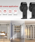 Bi Folding Barn Door Hardware Kit 5ft 60 Inch Sliding Track For Four Doors Heavy Duty Carbon Steel Frosted Black Finish