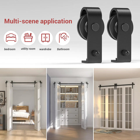 Bi Folding Barn Door Hardware Kit 5ft 60 Inch Sliding Track For Four Doors Heavy Duty Carbon Steel Frosted Black Finish