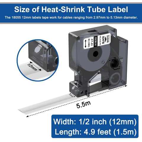Heavy Duty Heat Shrink Tube Labels Half Inch By 5 Feet Badass Adhesion tape dispenser showing 12mm width and 1.5m length.