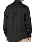 Back view of Tough As Nails Heavy Duty Flame Resistant Work Shirt 6 Oz Cotton Nylon Blend in black, showcasing regular fit design.