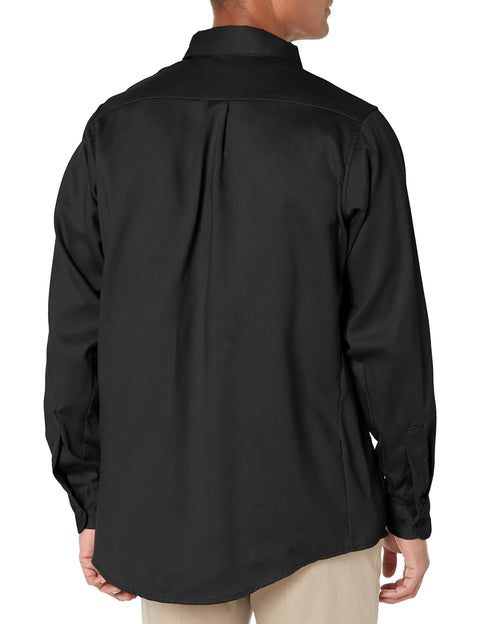 Back view of Tough As Nails Heavy Duty Flame Resistant Work Shirt 6 Oz Cotton Nylon Blend in black, showcasing regular fit design.