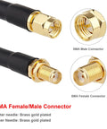 Close-up of SMA male and female connectors on Beefy 10 Foot SMA Male To SMA Female Coax Extension Cable 50 Ohm KMR240 Ultra Low Loss RF Coax Cable