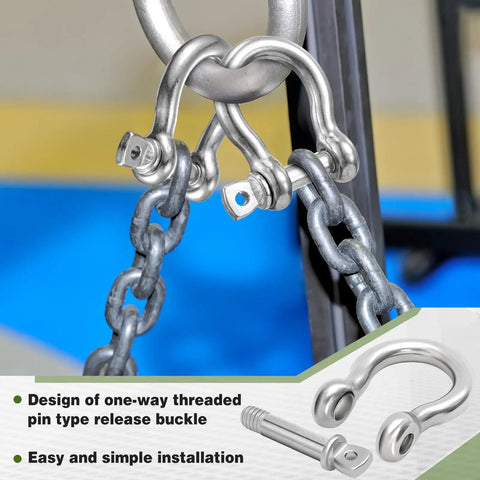 50 Pack 1/4 Inch D Ring Shackles Built Like A Tank 304 Stainless Steel Rigging Hardware for secured chain connections.