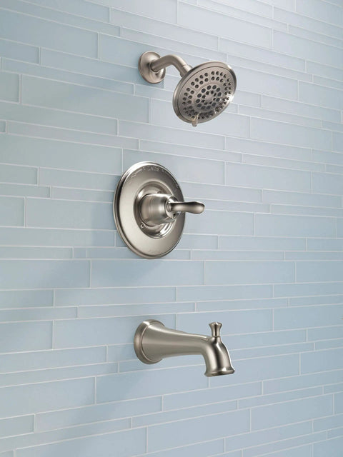 Linden 14 Series Tub and Shower Trim Kit With 5 Spray Touch Clean Shower Head In Chrome Finish, Requires MultiChoice Valve Separately