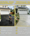 Hella Smooth Concrete Crack Filler Self Leveling Waterproof Sealant For Driveways Patios And Garage Floors Fast Drying Flexible DIY Asphalt Grout Adhesive Compound Gray used on a driveway showing quick drying and waterproof features.