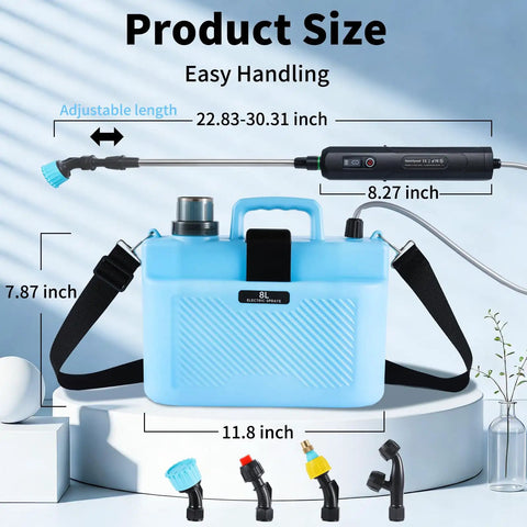 2 Gallon Electric Garden Sprayer with Rechargeable Battery USB Power, 6 Spray Modes, 4 Durable Nozzles, and Adjustable Strap