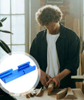 Heavy Duty Alloy Miter Track Connector In Sleek Anodized Blue For Seamless Woodworking Routing with a woodworker.