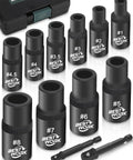 12-Piece Magnetic Tap Socket Set With One Quarter Inch And Three Eighths Inch Square Drive Tap Handle Tool For Tight Spaces Workhorse Magnetic Design Keeps Taps Locked In Place And Extension Ready displayed on white surface with plastic case