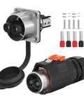 100 Amp Trolling Motor Plug And Receptacle Set With Fast Locking 2 Pin Circular Connector for marine use, includes terminals and screws